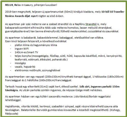 Lido Rivi�ra, Relux Apartman Balatonlelle